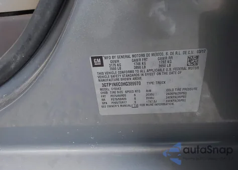 2017 GMC Sierra 1500 Slt z USA, uszkodzony, nr VIN 3GTP1NEC0HG389970